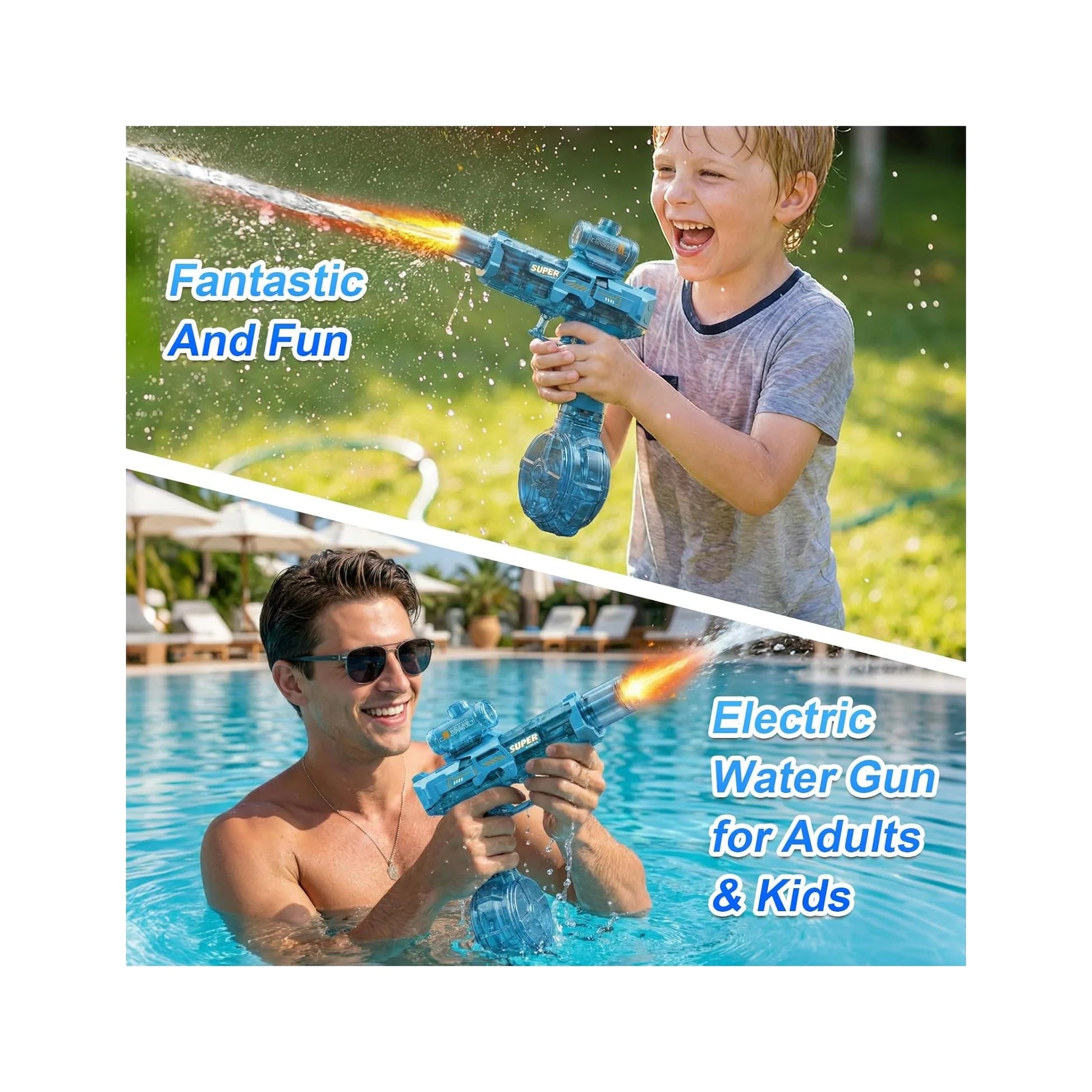 Electric Water Gun for Adults and Kids - Automatic LED Light Squirt Gun with Long Range, Ideal for Summer Outdoor Pool Parties and Gifts for Boys and Girls