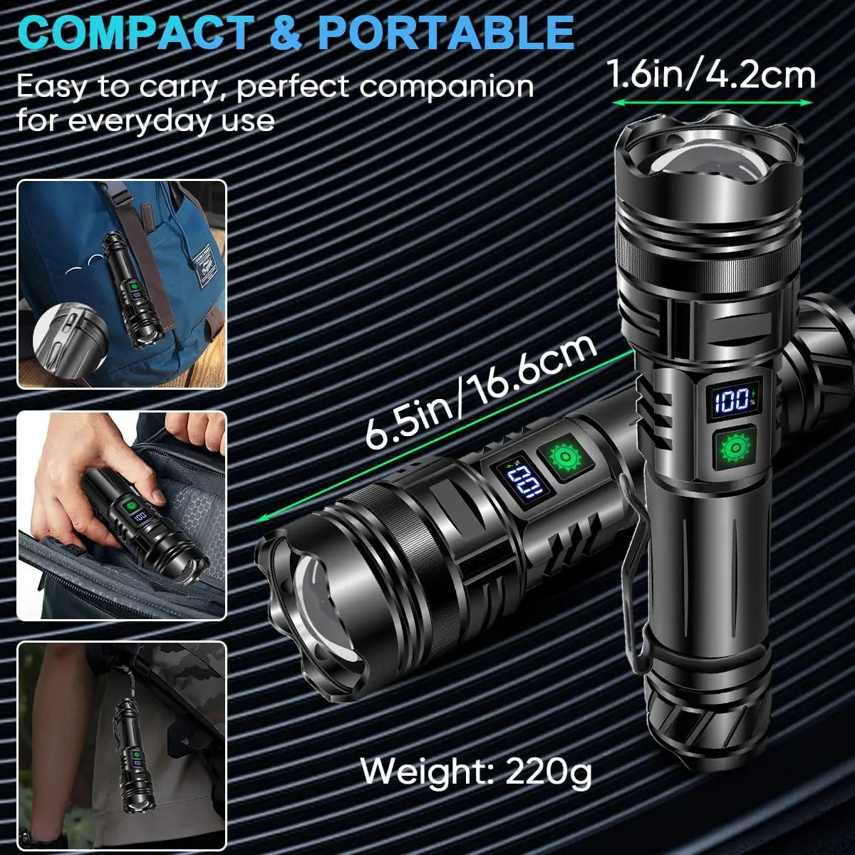 High-Performance Rechargeable LED Flashlight with Zoom Function for Tactical and Outdoor Use