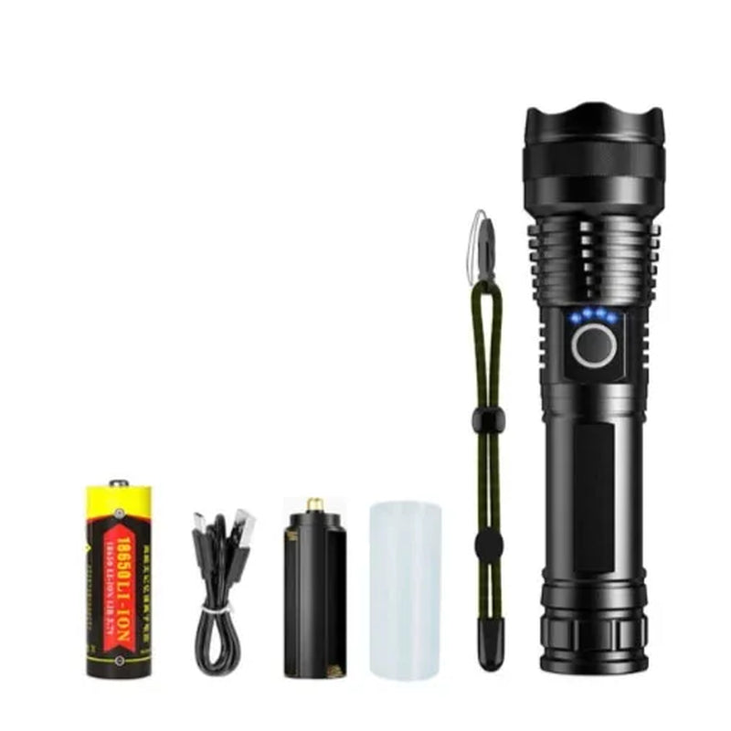High-Performance Rechargeable LED Flashlight with Zoom Function for Tactical and Outdoor Use