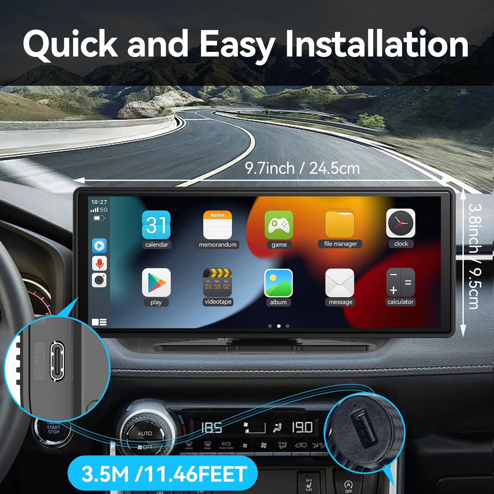 Universal Portable CarPlay Screen – Wireless Apple CarPlay & Android Auto Touchscreen Car Stereo