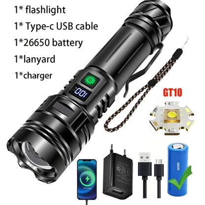 High-Performance Rechargeable LED Flashlight with Zoom Function for Tactical and Outdoor Use