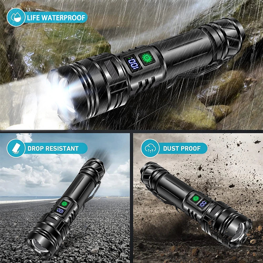 High-Performance Rechargeable LED Flashlight with Zoom Function for Tactical and Outdoor Use