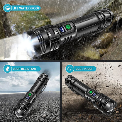 High-Performance Rechargeable LED Flashlight with Zoom Function for Tactical and Outdoor Use