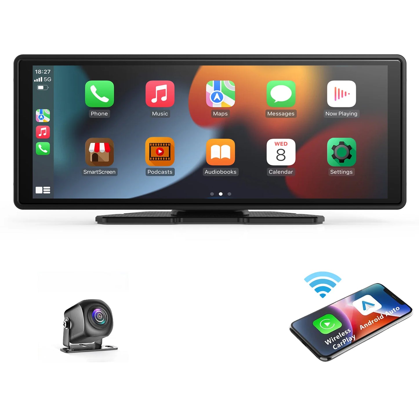 Universal Portable CarPlay Screen – Wireless Apple CarPlay & Android Auto Touchscreen Car Stereo