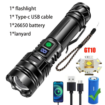 High-Performance Rechargeable LED Flashlight with Zoom Function for Tactical and Outdoor Use