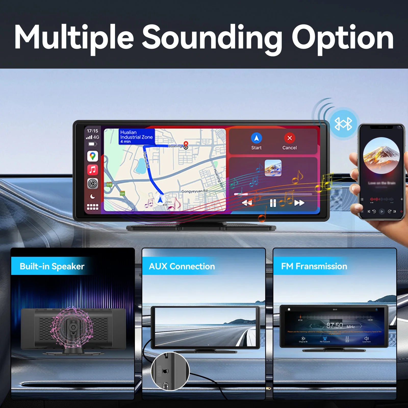 Universal Portable CarPlay Screen – Wireless Apple CarPlay & Android Auto Touchscreen Car Stereo
