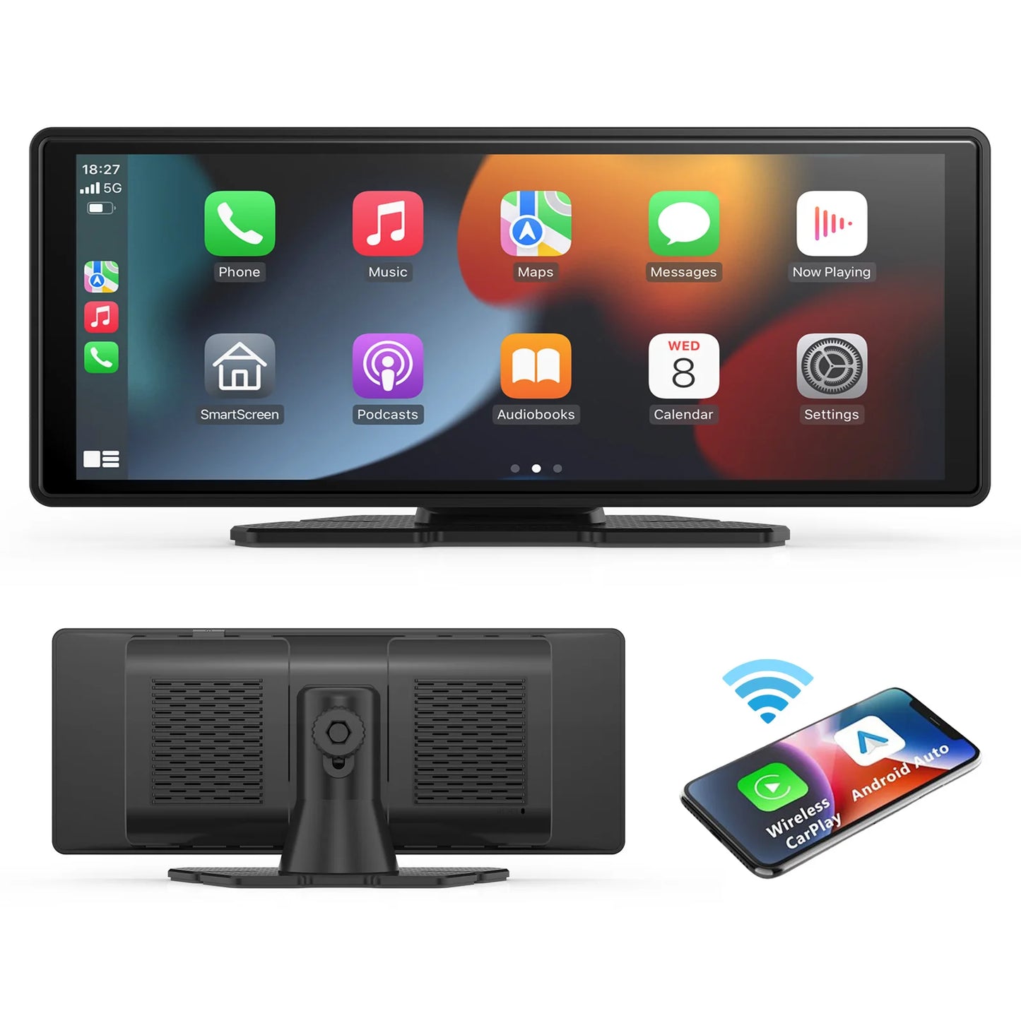 Universal Portable CarPlay Screen – Wireless Apple CarPlay & Android Auto Touchscreen Car Stereo