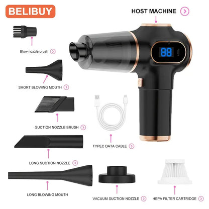 Belibuy 6-in-1 Handheld Vacuum | 19000Pa Powerful Cordless Tech Cleaner for Car, Desk & Home